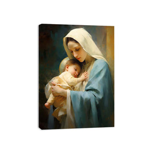 Mother and child sacred portrait canvas art for bedroom decor.