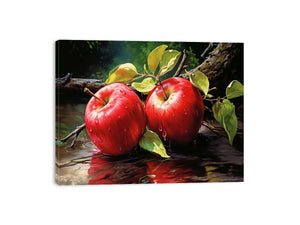 Realistic red apple still life canvas art for kitchen or dining room wall decor.