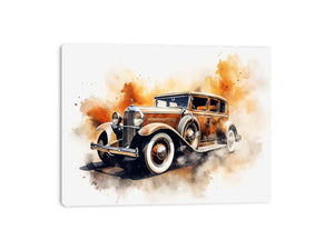 Vintage classic car canvas art with warm watercolor details for office decor.