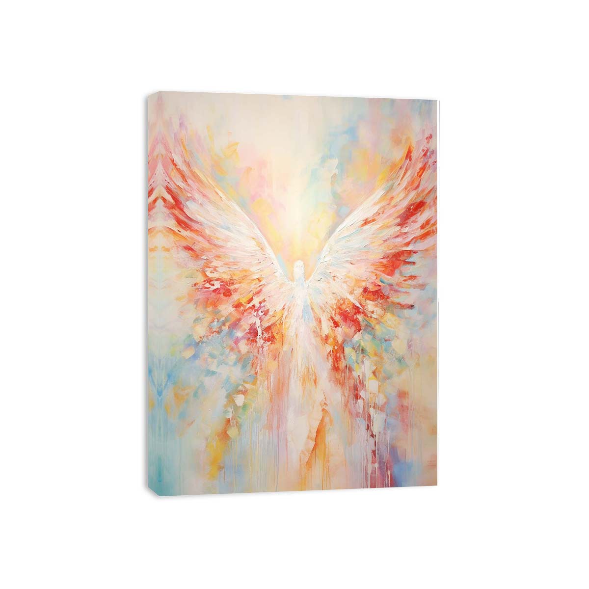 Soft pastel abstract angel wings canvas art for peaceful bedroom decor.