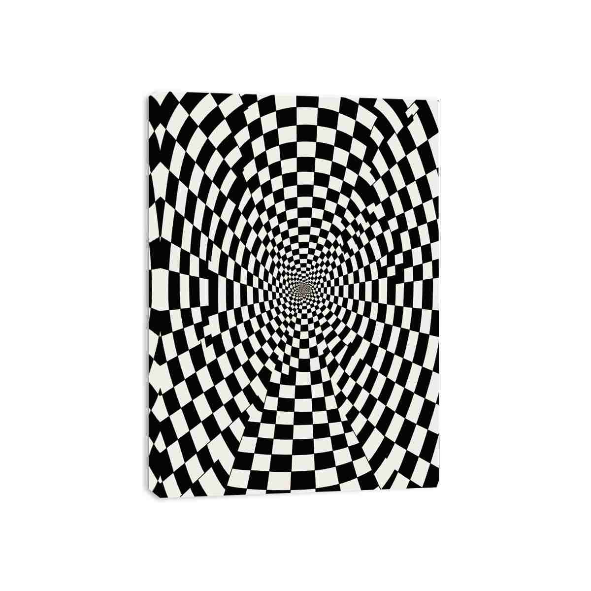 Black and white checkerboard illusion canvas art for modern office or hallway decor.
