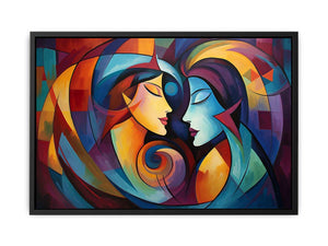 Colorful abstract couple canvas art for romantic bedroom or modern living room decor.