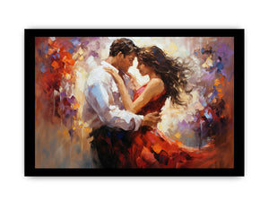 Romantic dancing couple canvas art with red dress for elegant bedroom decor.