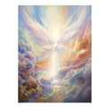 Ethereal angel wings canvas art with radiant clouds for peaceful bedroom decor.