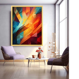 Gray and white abstract canvas art with gold accents for modern luxury living room decor.