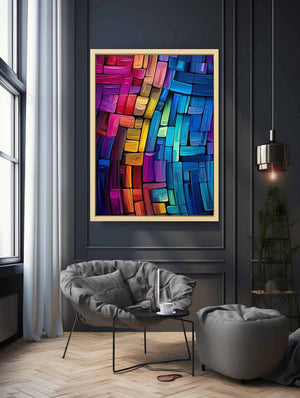 Colorful abstract block canvas art for creative office or modern living room decor.