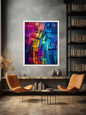 Colorful abstract block canvas art for creative office or modern living room decor.