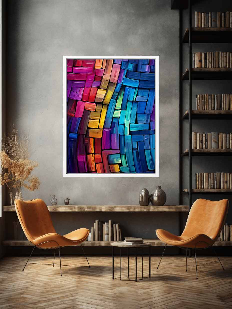 Colorful abstract block canvas art for creative office or modern living room decor.