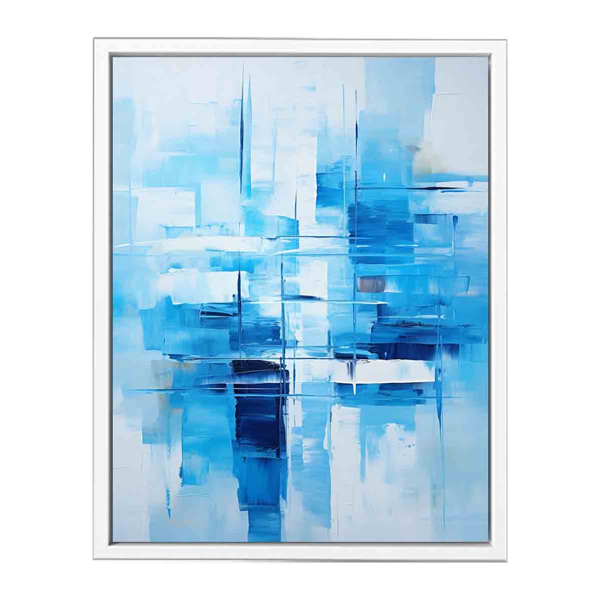 Blue and white abstract canvas art for serene bedroom, office, or coastal modern decor.