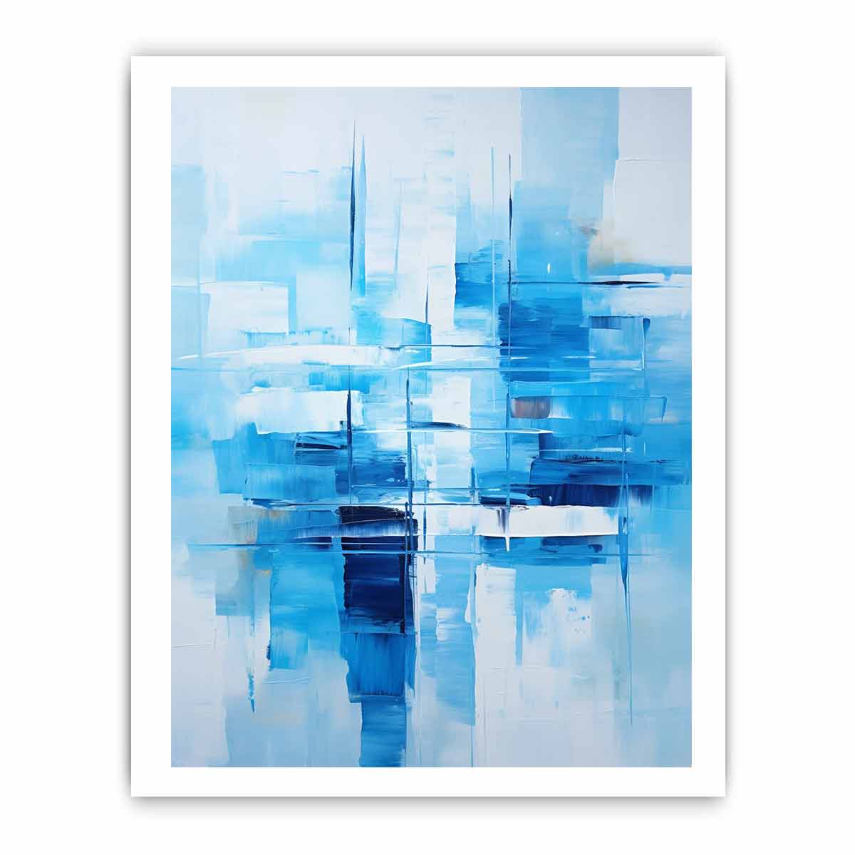 Blue and white abstract canvas art for serene bedroom, office, or coastal modern decor.
