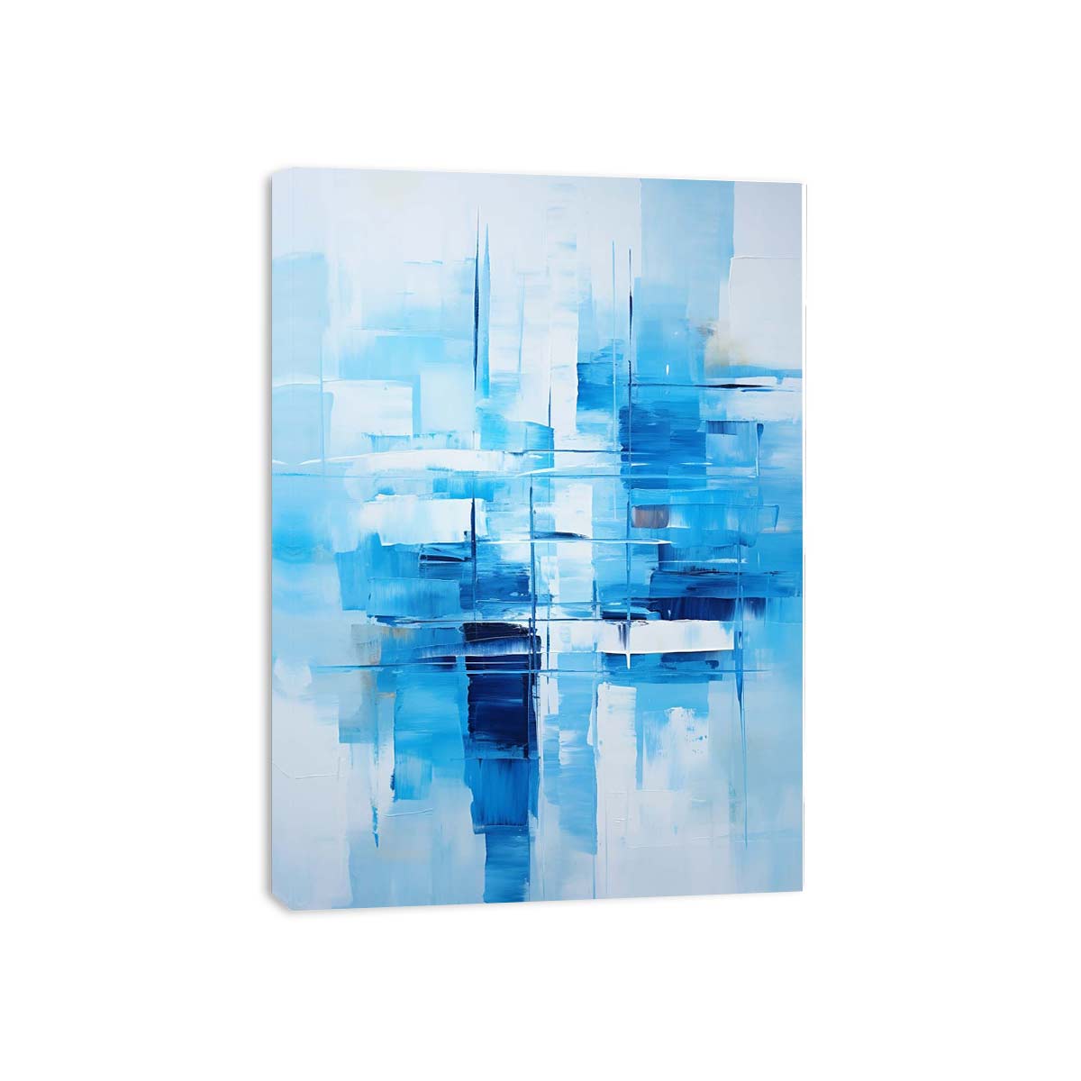 Blue and white abstract canvas art for serene bedroom, office, or coastal modern decor.