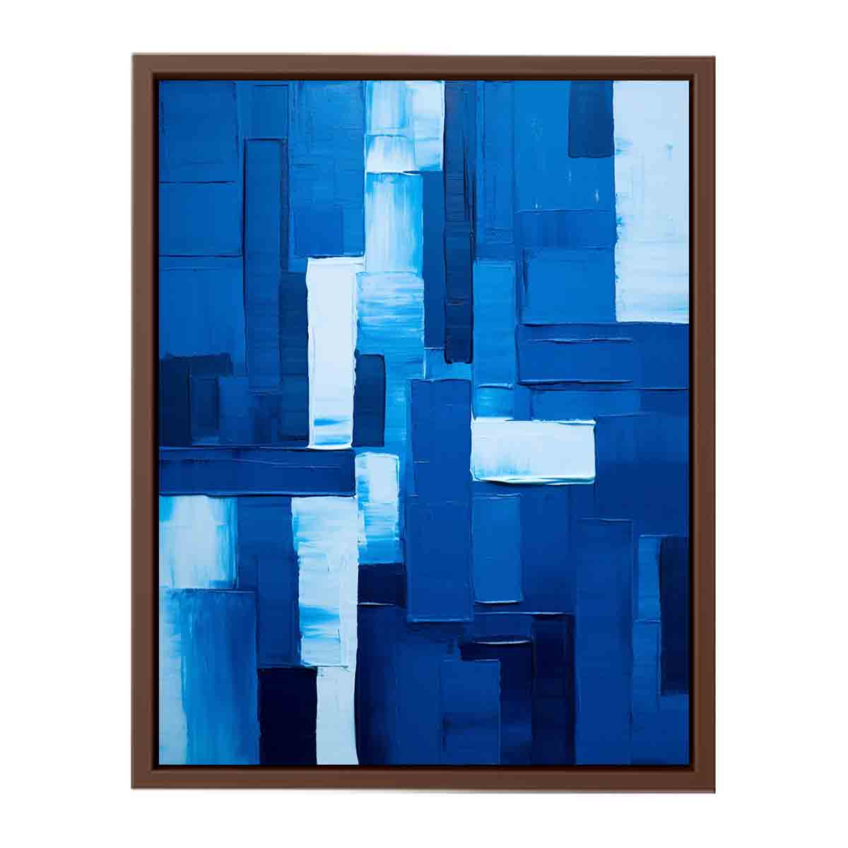 Deep blue abstract canvas art with textured blocks for modern office decor.