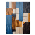 Modern blue and brown geometric abstract canvas art for living room decor.