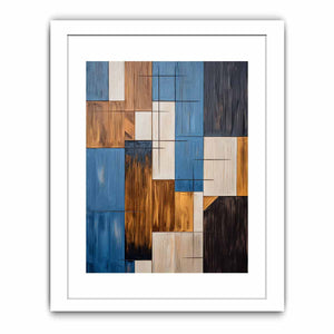 Modern blue and brown geometric abstract canvas art for living room decor.