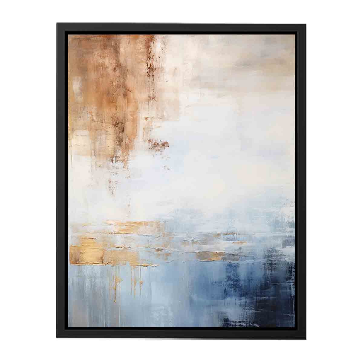 Soft blue neutral abstract coastal canvas art for calm bedroom or living room decor.