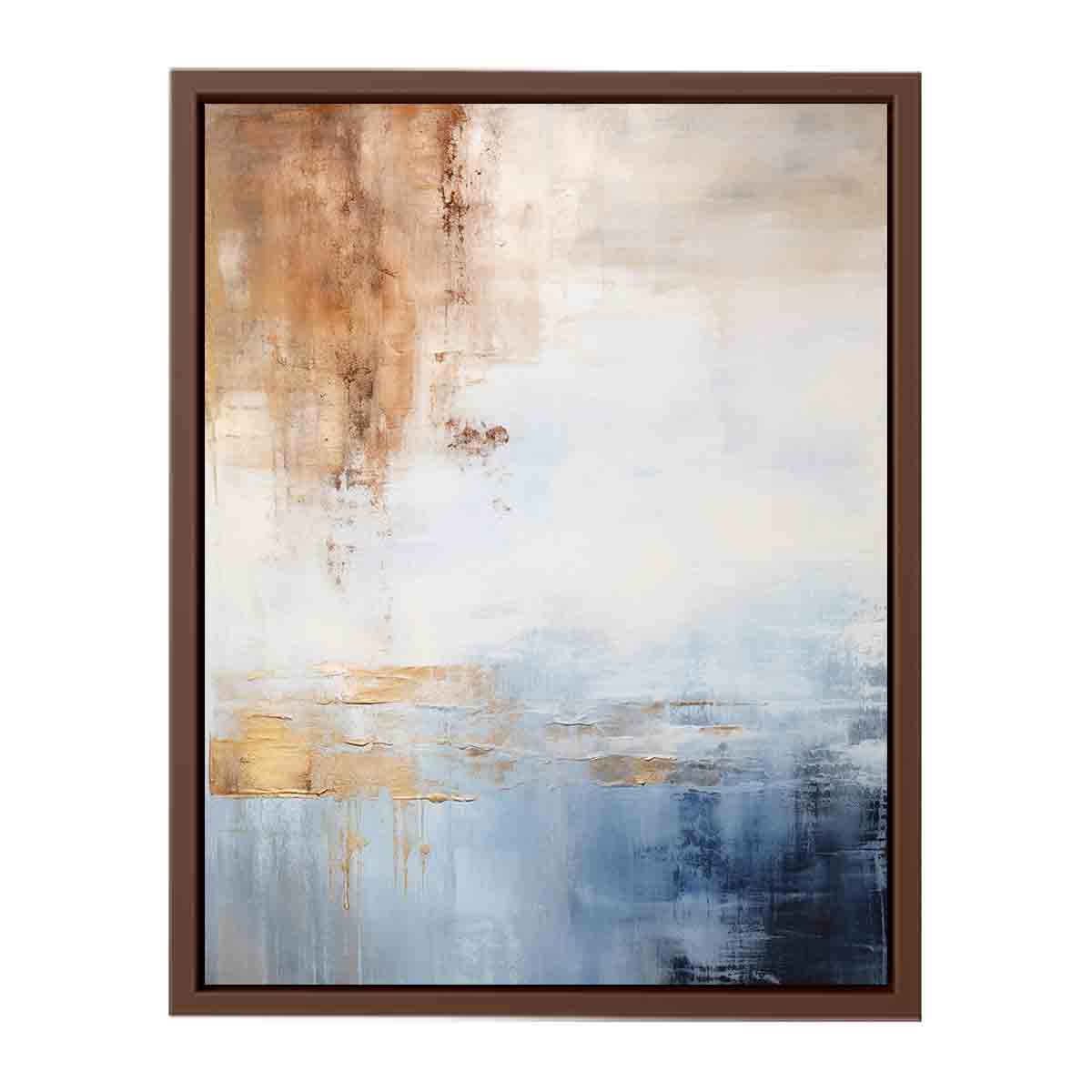 Soft blue neutral abstract coastal canvas art for calm bedroom or living room decor.
