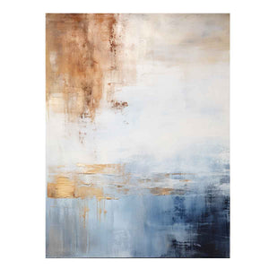 Soft blue neutral abstract coastal canvas art for calm bedroom or living room decor.