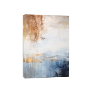 Soft blue neutral abstract coastal canvas art for calm bedroom or living room decor.