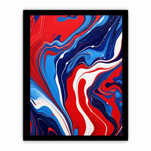 Bold red and blue fluid abstract canvas art for modern statement wall decor.