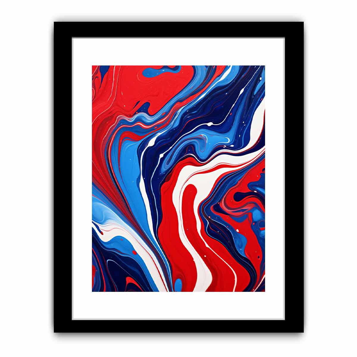 Bold red and blue fluid abstract canvas art for modern statement wall decor.