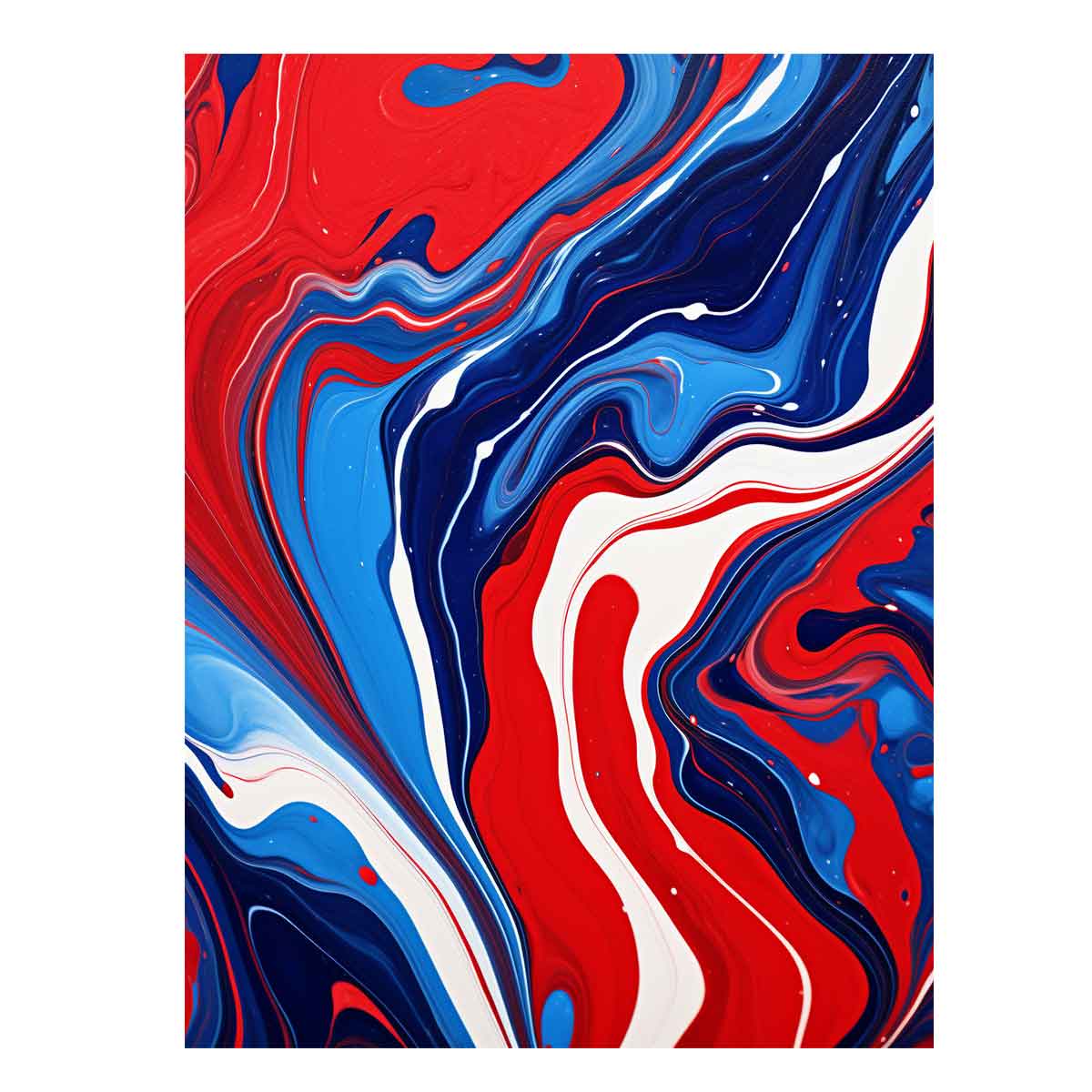 Bold red and blue fluid abstract canvas art for modern statement wall decor.