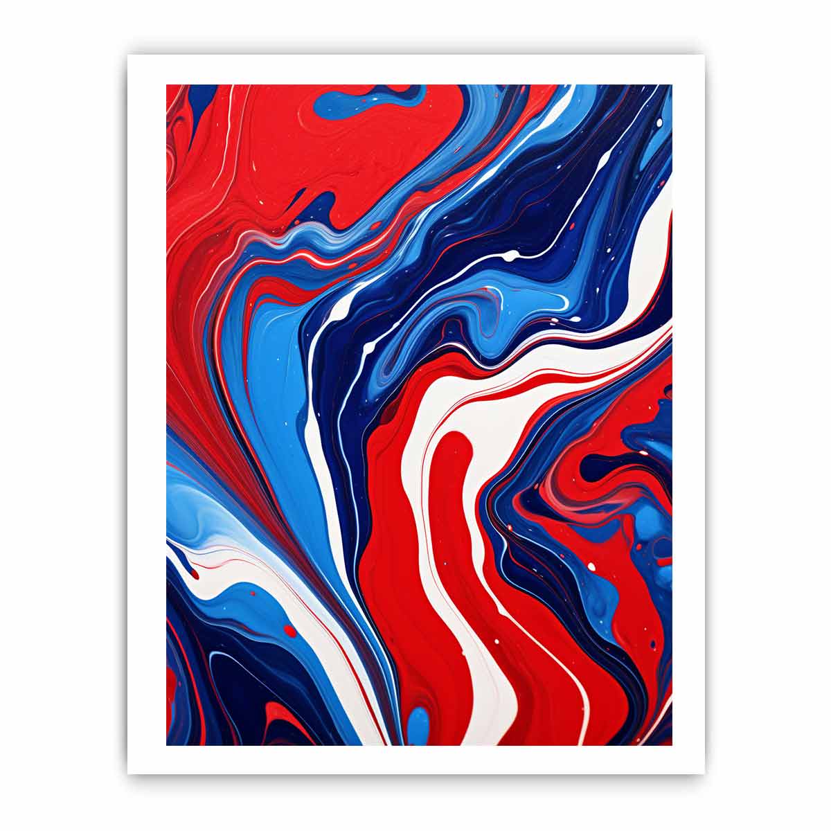 Bold red and blue fluid abstract canvas art for modern statement wall decor.