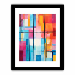 Colorful geometric abstract canvas art for bright modern office or living room decor.