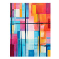 Colorful geometric abstract canvas art for bright modern office or living room decor.
