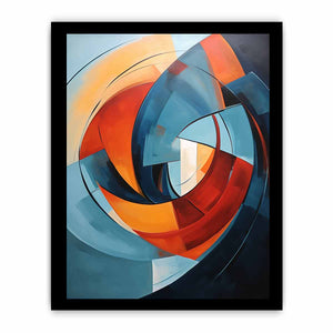 Teal and orange circular abstract canvas art for modern living room statement decor.