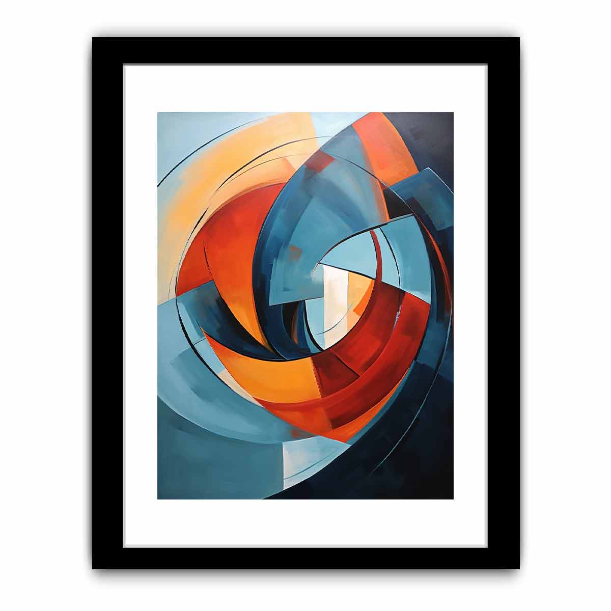 Teal and orange circular abstract canvas art for modern living room statement decor.