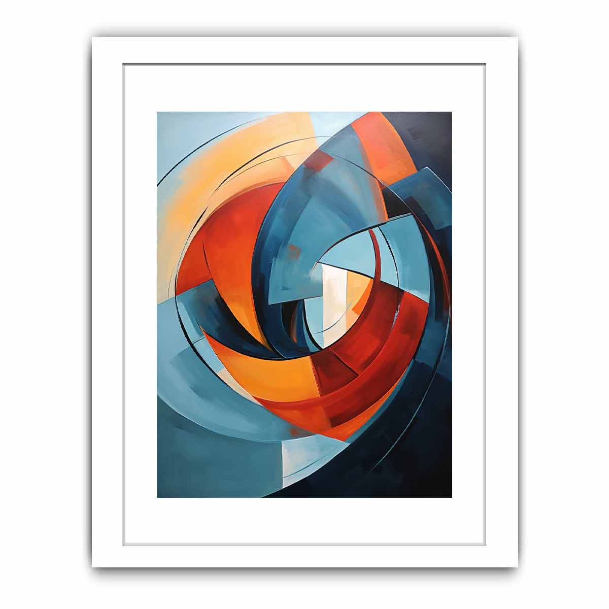 Teal and orange circular abstract canvas art for modern living room statement decor.