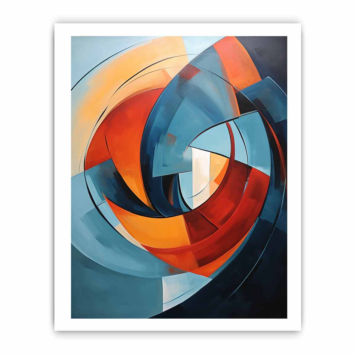 Teal and orange circular abstract canvas art for modern living room statement decor.