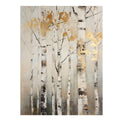 Neutral birch tree canvas art with gold leaves for serene modern home decor.