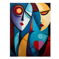 Cubist abstract couple canvas art with colorful faces for romantic modern decor.
