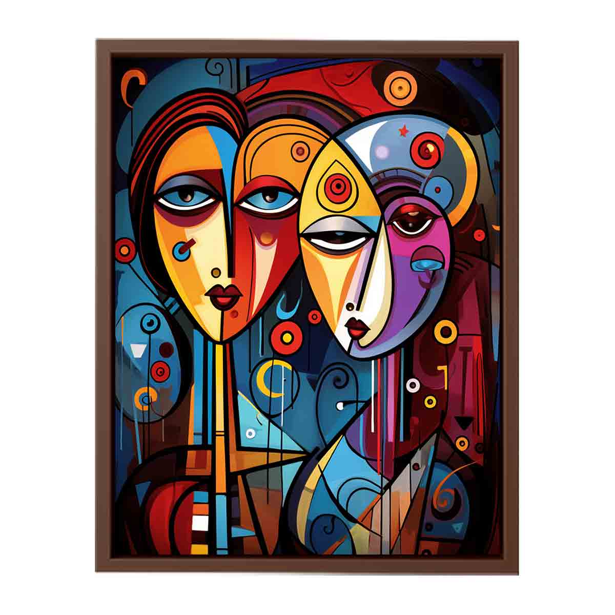 Bold abstract faces canvas art with vivid color for eclectic modern wall decor.