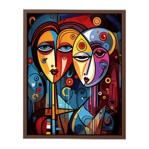 Bold abstract faces canvas art with vivid color for eclectic modern wall decor.