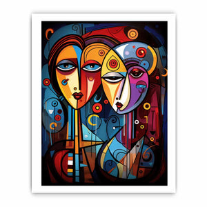 Bold abstract faces canvas art with vivid color for eclectic modern wall decor.