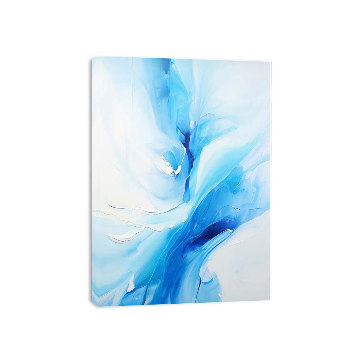 Soft blue abstract floral canvas art for serene bedroom or bathroom wall decor.