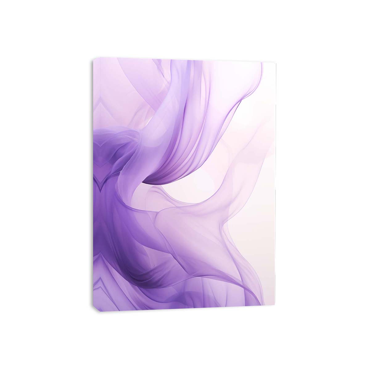 Lavender abstract canvas art with soft flowing forms for calm bedroom decor.