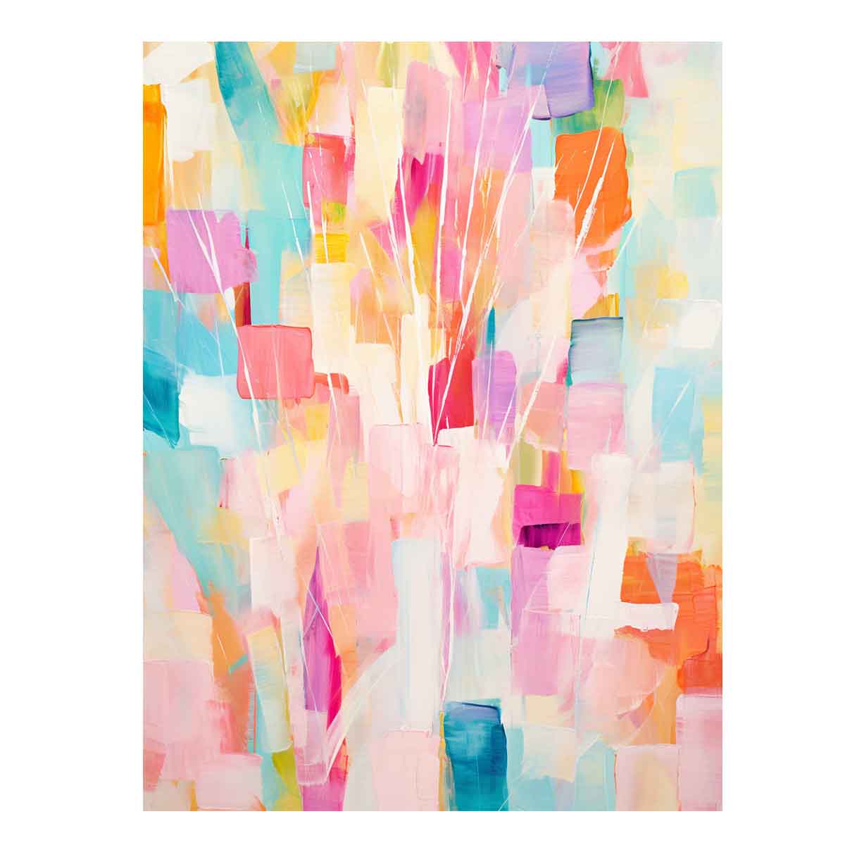 Pastel abstract floral canvas art with soft pink and aqua tones for bright home decor.