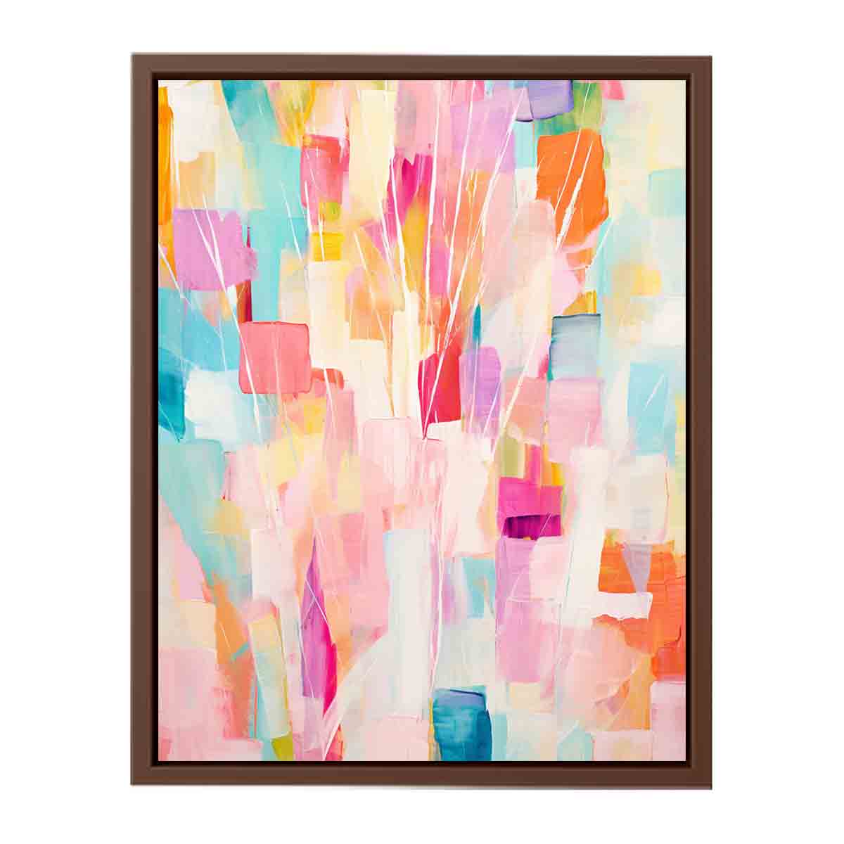 Pastel abstract floral canvas art with soft pink and aqua tones for bright home decor.