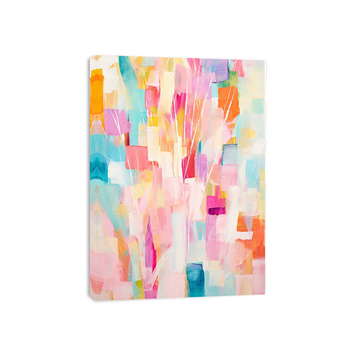 Pastel abstract floral canvas art with soft pink and aqua tones for bright home decor.