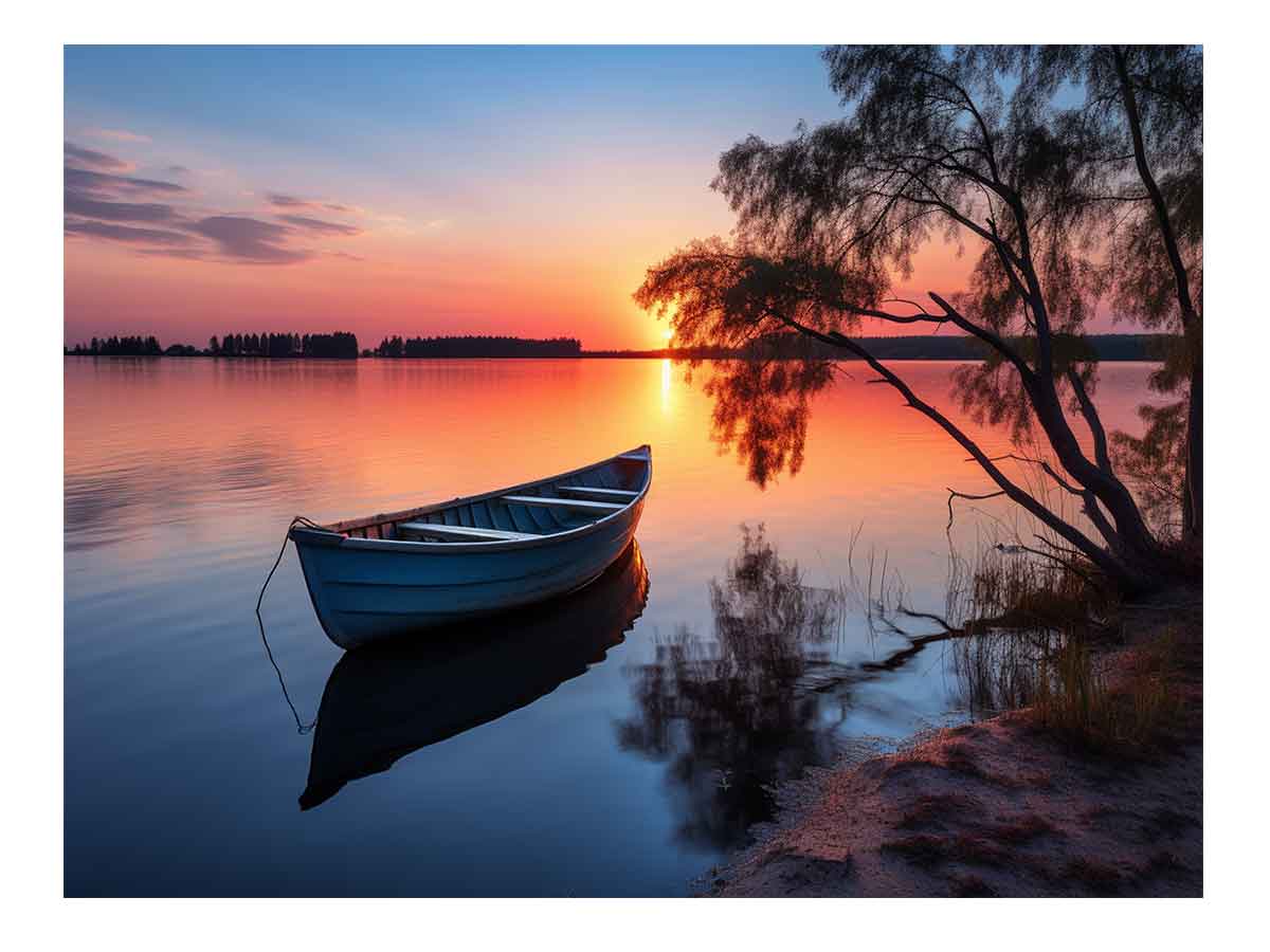 Stillwater Evening Boat sunset boat canvas for modern room decor.