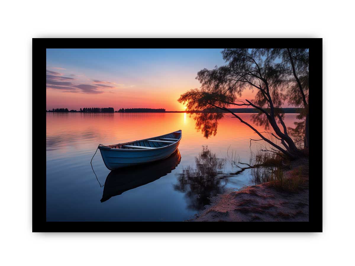 Stillwater Evening Boat sunset boat canvas for modern room decor.