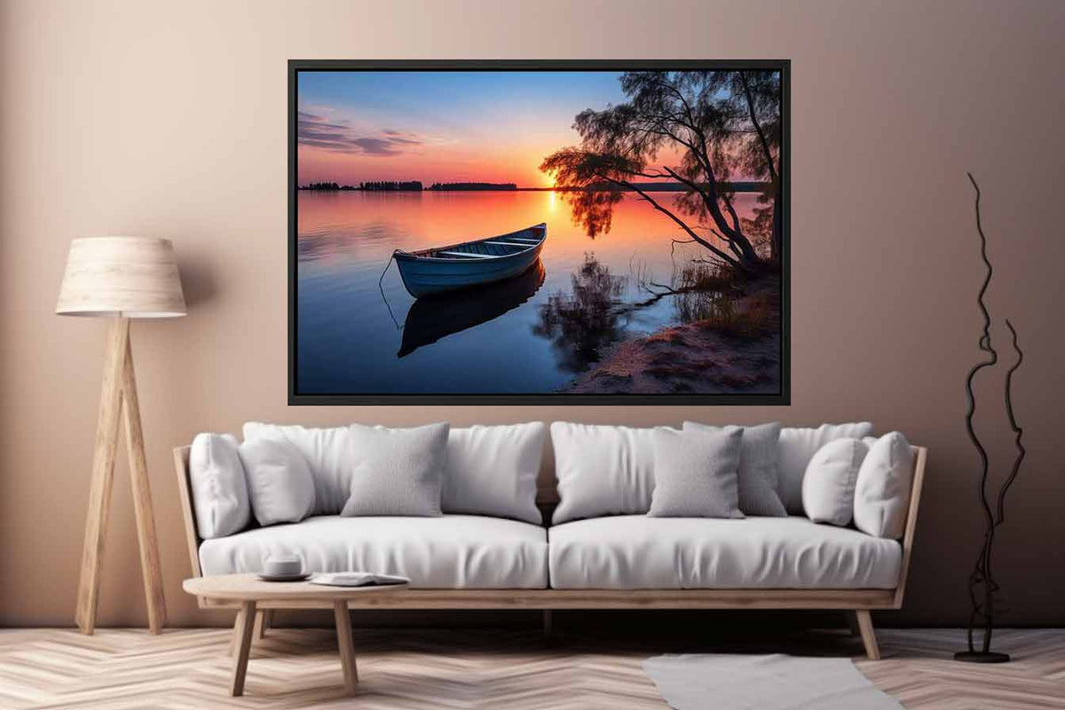 Stillwater Evening Boat sunset boat canvas for modern room decor.
