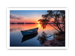 Stillwater Evening Boat sunset boat canvas for modern room decor.