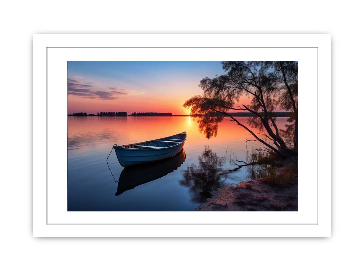 Stillwater Evening Boat sunset boat canvas for modern room decor.