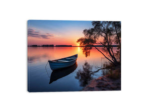 Stillwater Evening Boat sunset boat canvas for modern room decor.
