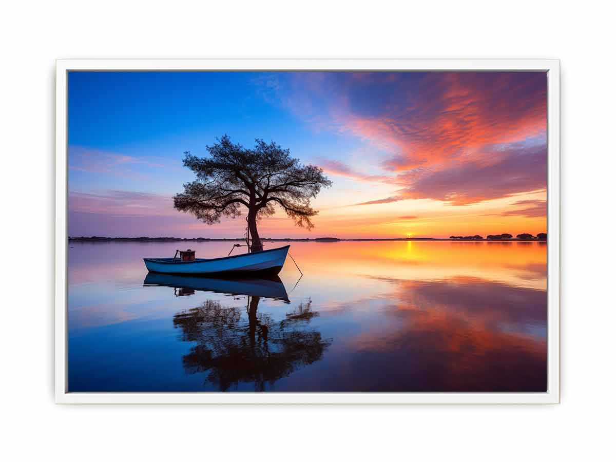 Quiet Horizon Boat sunset boat canvas for modern room decor.