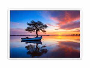 Quiet Horizon Boat sunset boat canvas for modern room decor.